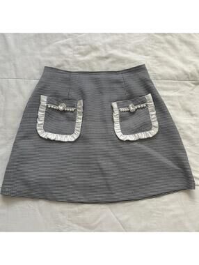 Ank Rouge Black White Houndstooth Mini Skirt Pearl Ruffle XS Japan